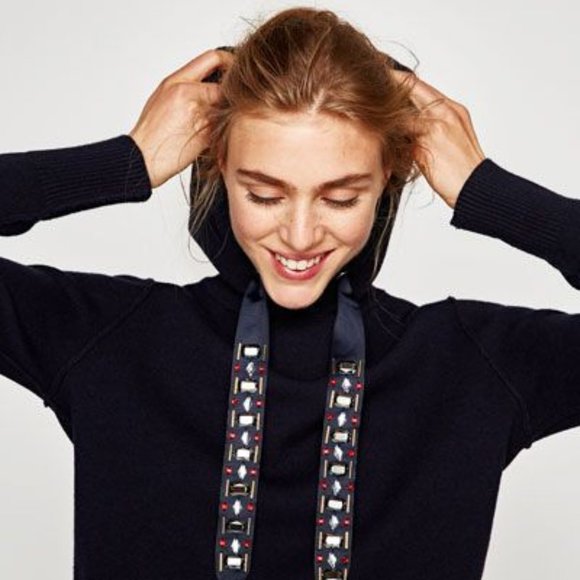 Zara Tops - Zara | Bejewelled drawstring sweatshirt
